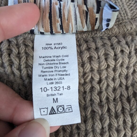 Vintage V-Neck Cable Knit Pullover Sweater Women's Medium British Tan 80s 90s - Picture 7 of 11